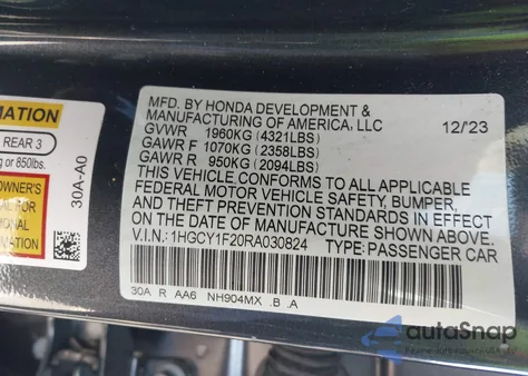 2024 Honda Accord Lx from USA, damaged, VIN 1HGCY1F20RA030824